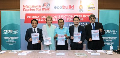 (From left) Senior general manager for technology management Datuk Ir Elias Ismail, UBM Asean director for business development Eliane Van Doorn, CIDB chief executive Dato Ir Ahmad 'Asri Abdul Hamid, Master Builders Association Malaysia president Matthew Tee and Institution of Engineers Malaysia vice-president Gopal Narian Kutty during the Ecobuild & ICW press conference in Kuala Lumpur