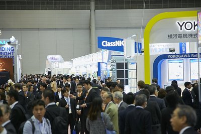 Packed aisles at Sea Japan 2016 international maritime exhibition in Tokyo