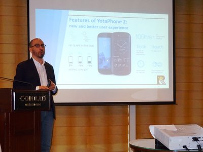 Mr. Vlad Martynov, CEO of Yota Devices is introducing YotaPhone to the media