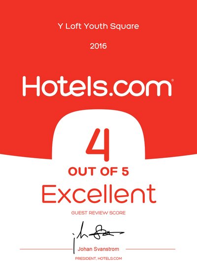 Y旅舍于2016年再次获Hotels.com颁发「卓越表现奖」。