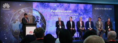 Ecosystem players formed a panel to redefine vertical industry with IoT, from left to right: (Moderator) Huawei GM of Strategy and Business Consulting -- Kriv Naicker, New Zealand Technology Industry Association CEO -- Graeme Muller, 2 Degrees CTO -- Mike Davies, SAP Hybris Director of Solution Engineering -- Colm Maloney, City On Founding Director -- Andy Higgs, Huawei VP of Wireless Networks Marketing and Solutions -- Dr Mohamed Madkour, South East Water CFO -- Phil Johnson.