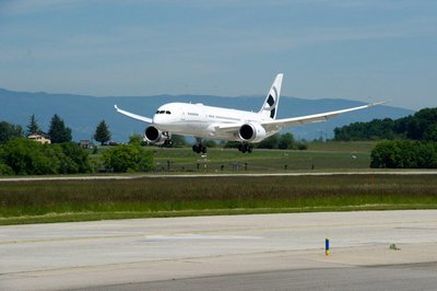 The VVIP BBJ 787 landing at Geneva Airport