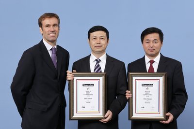Chairman Yang Jie (Middle) and Mr. Ke Ruiwen, Executive Vice President, (Right) received "No. 2 Best CEO" and "No. 1 Best CFO" China awards from FinanceAsia