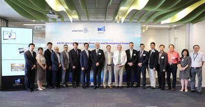 Mr. Vincent Tang, Assistant Commissioner for Innovation and Technology (Infrastructure and Quality Services) of HKSAR Government (6th from left) and representatives from ASTRI and Marvel Digital attend and witness the Agreement Signing Ceremony.