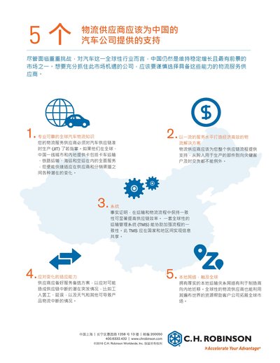 罗宾逊公司提出5大物流供应商应该为中国的汽车公司提供的支持