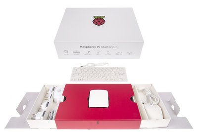 The Raspberry Pi 3 Starter Kit comprises eight items -- Raspberry Pi 3 Model B board, case, micro-SD card pre-installed with New Out Of Box Software (NOOBS), USB keyboard & mouse, international power supply, HDMI 2.0 cable, and the "Adventures in Raspberry Pi" book, which has nine fun projects to inspire users to design and build their own inventions and innovations.