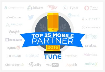 Mobvista ranked TUNE TOP 25 Global Advertising Partner 2016, as China’s only ad platform selected