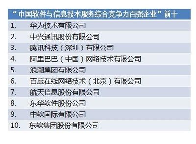 “中国软件与信息技术服务综合竞争力百强企业”前十