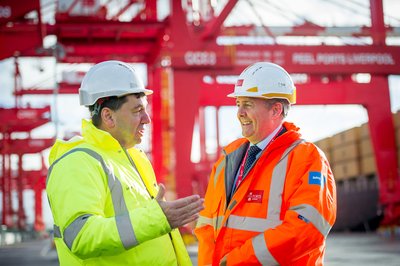 Peel Ports CEO Mark Whitworth (left) with Rt Hon Dr Liam Fox MP at Liverpool2 (1)