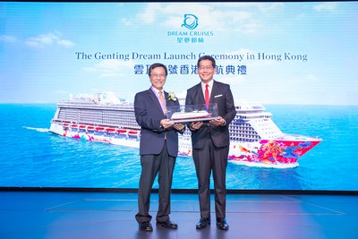 Genting Dream 'Ship Model Memento Exchange Presentation' by Tan Sri Lim Kok Thay to Mr Gregory So Kam-leung, GBS, JP, Secretary for Commerce and Economic Development.
