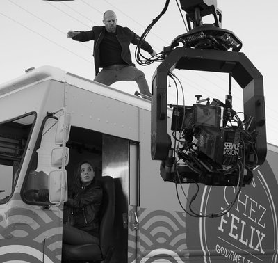 Gal Gadot and Jason Statham in action behind the scenes of Wix Super Bowl LI #DisruptiveWorld Campaign.