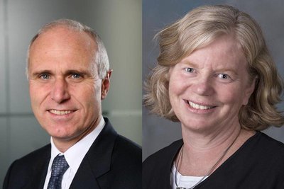 Trevor Russell (left) and Barbara Smith (right), on behalf of Chevron Oronite, to receive awards at F+L Week 2017.