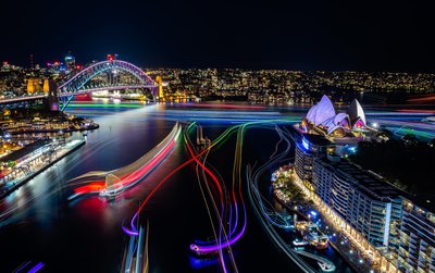 2016年缤纷悉尼灯光音乐节期间的悉尼海港，图片来源：新南威尔士州旅游局