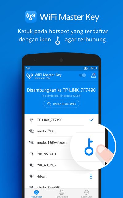 WiFi Master Key- ketuk Blue Key agar terhubung ke WiFi