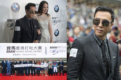 第五度连任"打吡大使"的国际影星甄子丹与汪诗诗亲临沙田马场支持《宝马香港打吡大赛》，见证新一届打吡冠军诞生。