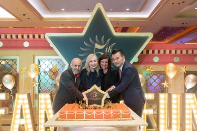 Sands China executives celebrate Sands Cotai Central’s 5th anniversary with a cake-cutting ceremony. Left to right: Scott Messinger, Senior Vice President of Special Events, Sands China Ltd., Ruth Boston, Senior Vice President, Marketing and Brand Management, Sands China Ltd. Rita Simonetta, Assistant Vice President of Retail Marketing, Sands China Ltd. and Danny Tang, Vice President of Operations, Sands Cotai Central.