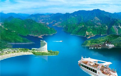 千峡湖生态旅游度假区游船航行效果图