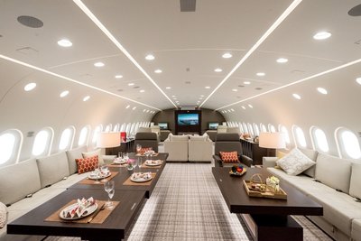 787夢想商務機客艙具有足夠的休閒、工作和娛樂私密空間
