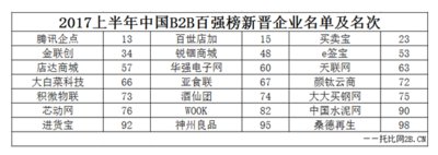 2017上半年中国B2B百强榜新晋企业名单及名次