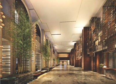 上海阿纳迪酒店的大堂设计灵感，来自于森林中的秘境体验