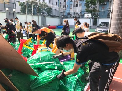 Sands China team members are assisting at several schools, including Fu Jian School (pictured) and Choi Kou School, for cleaning up debris and rubbish.