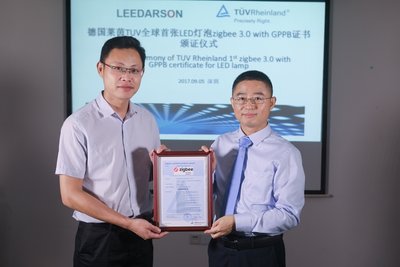 TUV Rheinland issued Zigbee 3.0 certification for the LEEDARSON LED Dimmable Bulb