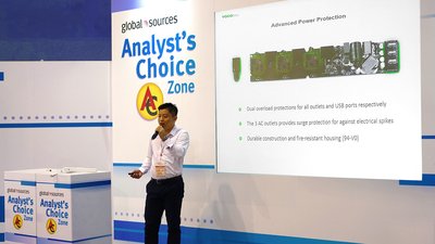 Felix Liu, CEO of VOCOlinc, presented its all new PM2 Smart Wi-Fi Power Strip at the "Analyst's Choice" event