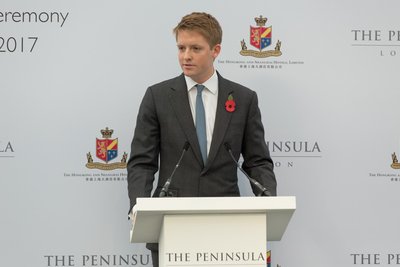 The Duke of Westminster speaking at the groundbreaking ceremony of The Peninsula London on 2 November 2017 (photo credit: Robin Ball)