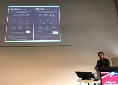 CEO and cofounder of Standigm, Jinhan Kim, is introducing the new AI based drug discovery services, ‘Expander’ and ‘Hunter’ at the Bio-Europe 2017 in Berlin, Germany. Photo credit: Standigm