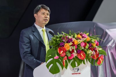 广汽乘用车国际业务部副部长邓志辉在新闻发布会上致辞