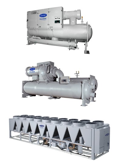 Carrier announces their AquaEdge(R) water-cooled 19XR centrifugal and 23XRV screw chillers as well as their AquaForce(R) air-cooled 30XV screw chillers run on both legacy R-134a and the lower GWP refrigerants such as R450A and HFO-513A.