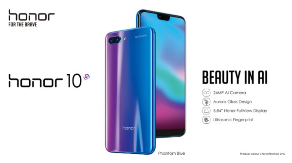 Honor ra mắt Honor 10, mẫu flagship trong năm 2018, với giá 399,99 euro, điện thoại trang bị công nghệ nhiếp ảnh AI độc quyền và thiết kế Aurora Glass tinh tế