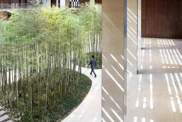 Kengo Kuma has created an urban forest defined by a contemporary chic design and natural materials as a refreshing backdrop to an intuitive hospitality experience