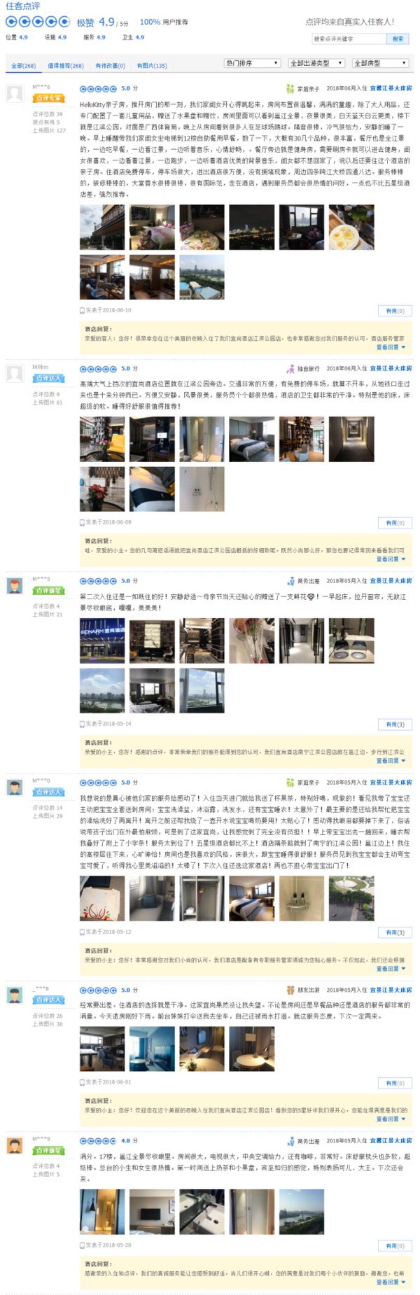 宜尚酒店（南宁江滨公园店）入住客人的好评截图节选