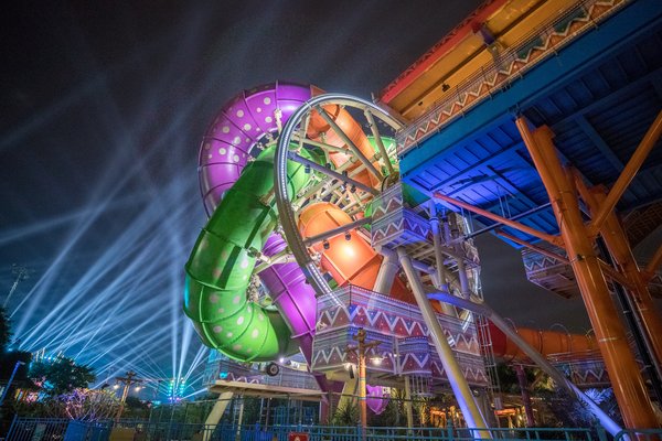长隆水上乐园2018年划时代推出全自动旋转式滑道“摇滚巨轮”。