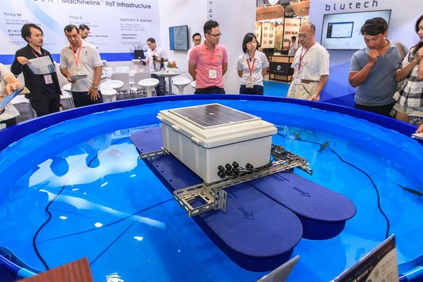 A simulated fish pond was set onsite of exhibition to reveal the working process and data collection from Blutech’s smart products.