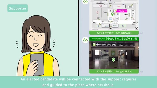 #ArigatoGuide, phương pháp tiếp cận Nhật Bản trong chiến dịch trợ giúp tình nguyện dựa trên điện thoại thông minh bắt đầu tại Nhà ga Osaka