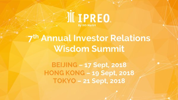 Ipreo by IHS Markit to host the 7th Investor Relations Wisdom Summit from 17 Sept, 2018 to 21 Sept, 2018.