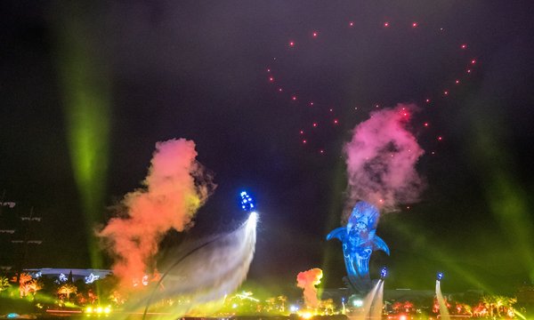 珠海长隆海洋王国国庆期间每晚上演两场大型烟花汇演