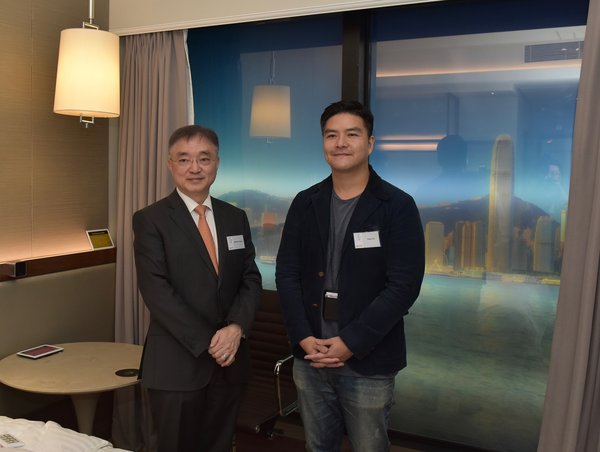 Mr Andrew Young, Associate Director (Innovation), Sino Group (left) and Mr Toby So, Founder and CEO of local startup Film Players at the opening ceremony of Sino Inno Lab.
