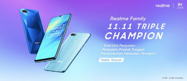 Realme menjadi Triple Champion Smartphone selama Lazada 11.11
