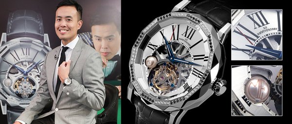 万希泉与香港桌球运动员傅家俊携手推出“傅家俊设计系列 - 20周年陀飞轮”腕表。