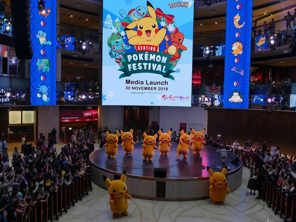 The eight Pikachu delighting the crowd during the launch of the Genting Pokemon Festival at Resorts World Genting