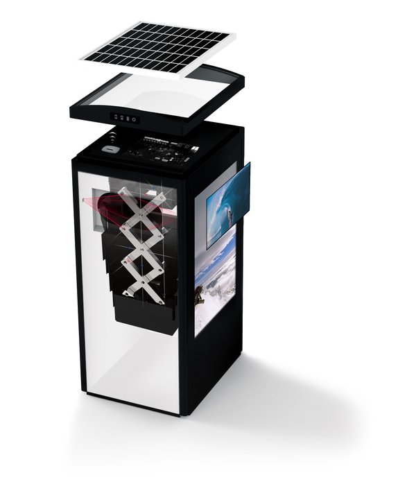 operated by the solar power compressor, smart bin is also equipped with digital display for company’s promotional use