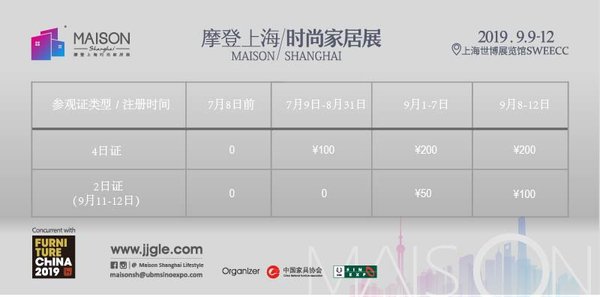 摩登上海时尚家具展预登记费用说明