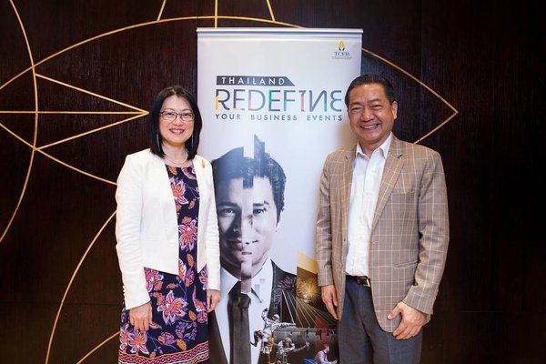 TCEB’s Senior Vice President -- Business Mrs. Nichapa Yoswee and EEC Office of Thailand's Dr. Djitt Laowattana (PhD) at today's press conference to announce TCEB -- Business' plan to strengthen automation and robotics sectors under Thai Government's 4.0 initiative.
