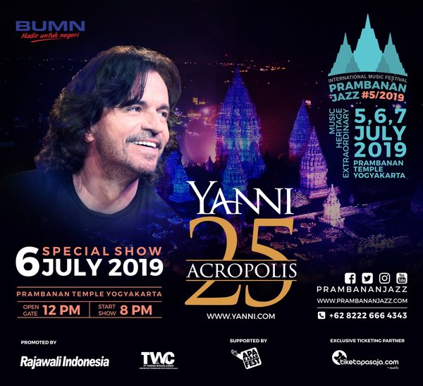 YANNI and the World's Legendary Musicians are Confirmed to Perform at the Prambanan Jazz Festival 2019