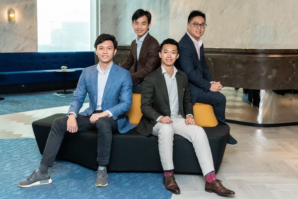 Liquefy founding team: Adrian Lai - CEO (front right), Drey Ng - CPO (front left), Oscar Yeung - COO (back right), Jackson Poon - General Counsel (back left)