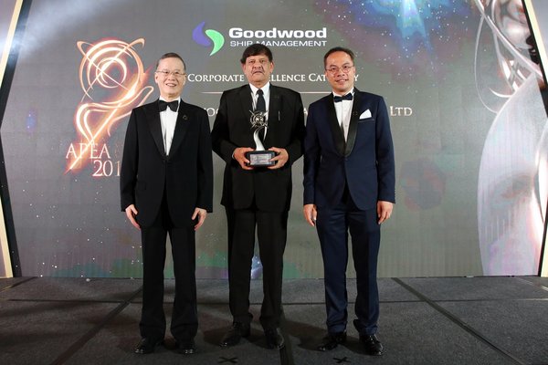 Captain A.R. Sabnis, Managing Director of Goodwood Ship Management receiving the APEA 2019 Singapore Corporate Excellence Award on behalf of the Company.
