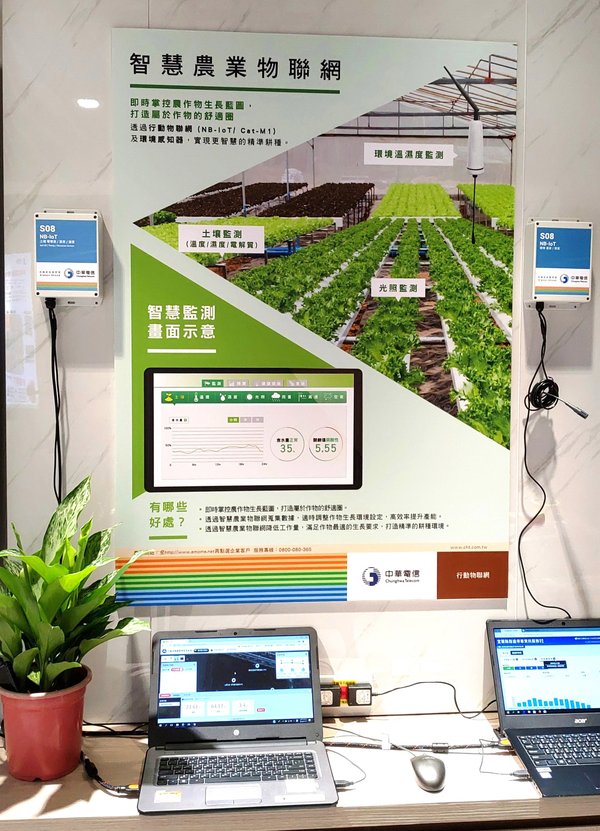 跨领域技术为农业带来多元解决方案，例如，中华电信透过行动物联网(NB-IoT Cat-M1)通讯网路将感测纪录回传至智慧农业平台。
